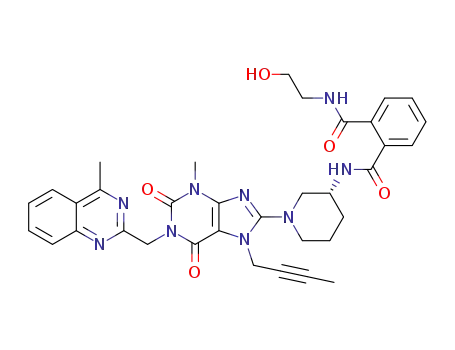 (R)-N<SUP>1</SUP>-(1-(7-(but-2-yn-1-yl)-3-methyl-1-((4-methylquinazolin-2-yl)methyl)-2,6-dioxo-2,3,6,7-tetrahydro-1H-purin-8-yl)piperidin-3-yl)-N<SUP>2</SUP>-(2-hydroxyethyl)phthalamide